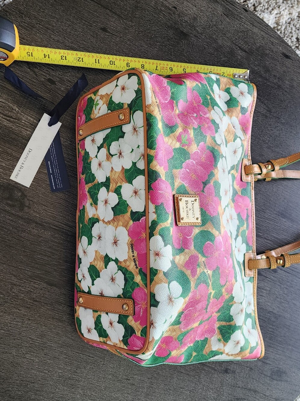 DOONEY & BOURKE NEW Coated Cotton Pansy Shopper Tan Leather Straps - Picture 8 of 15